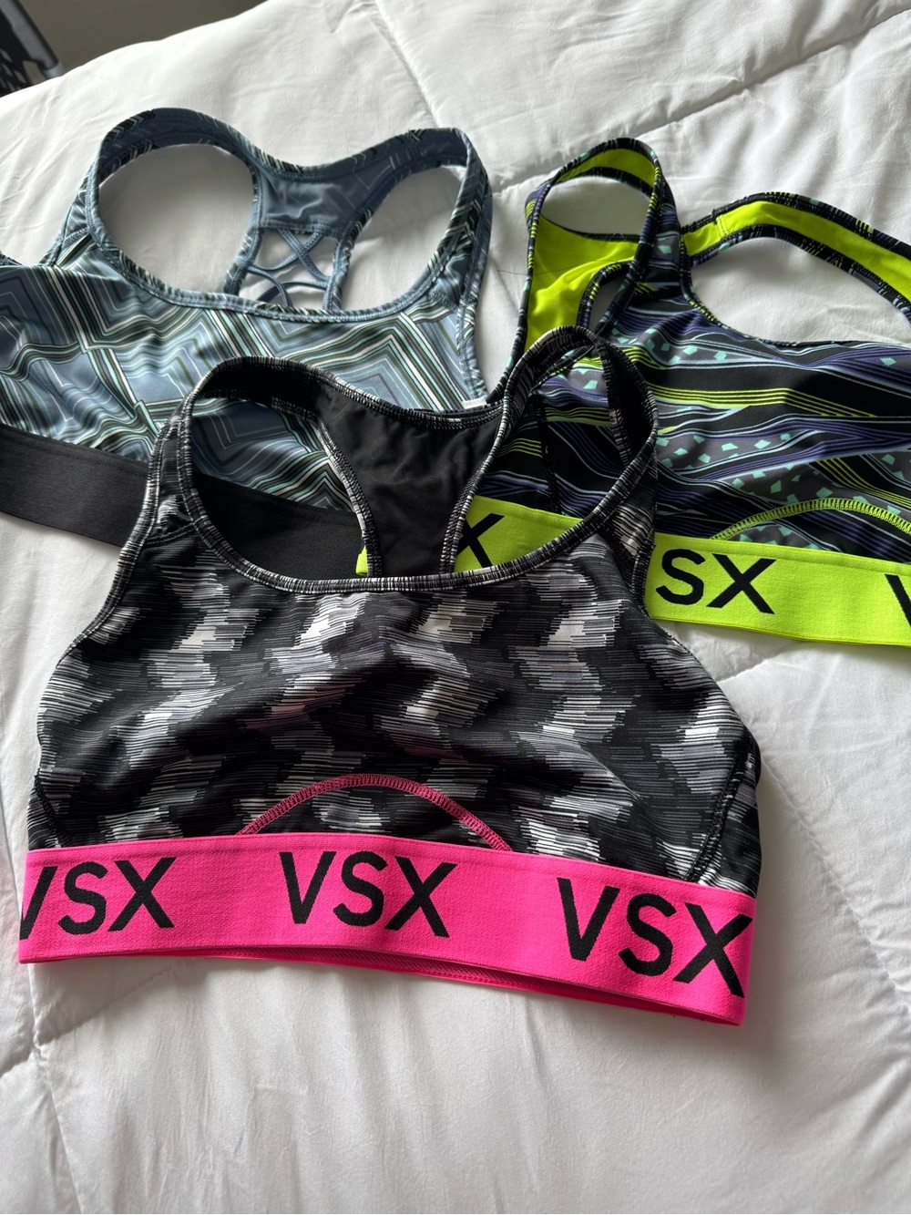 VSX Black Camo Sports Bra with Hot Pink Band